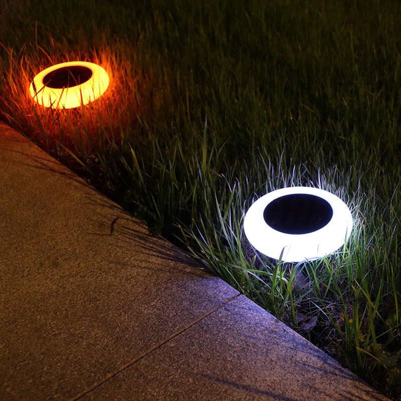 LED Ground Plug Lawn Lamp Outdoor Waterproof Garden Landscape RGB Colorful Round Solar Street Light