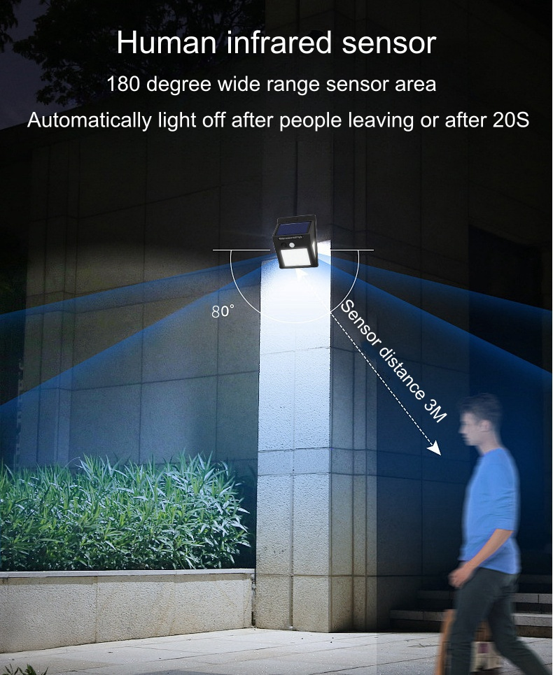 SMD Solar Wall Lamp with 3 Sides LED Lighting Outdoor Courtyard Solar Light