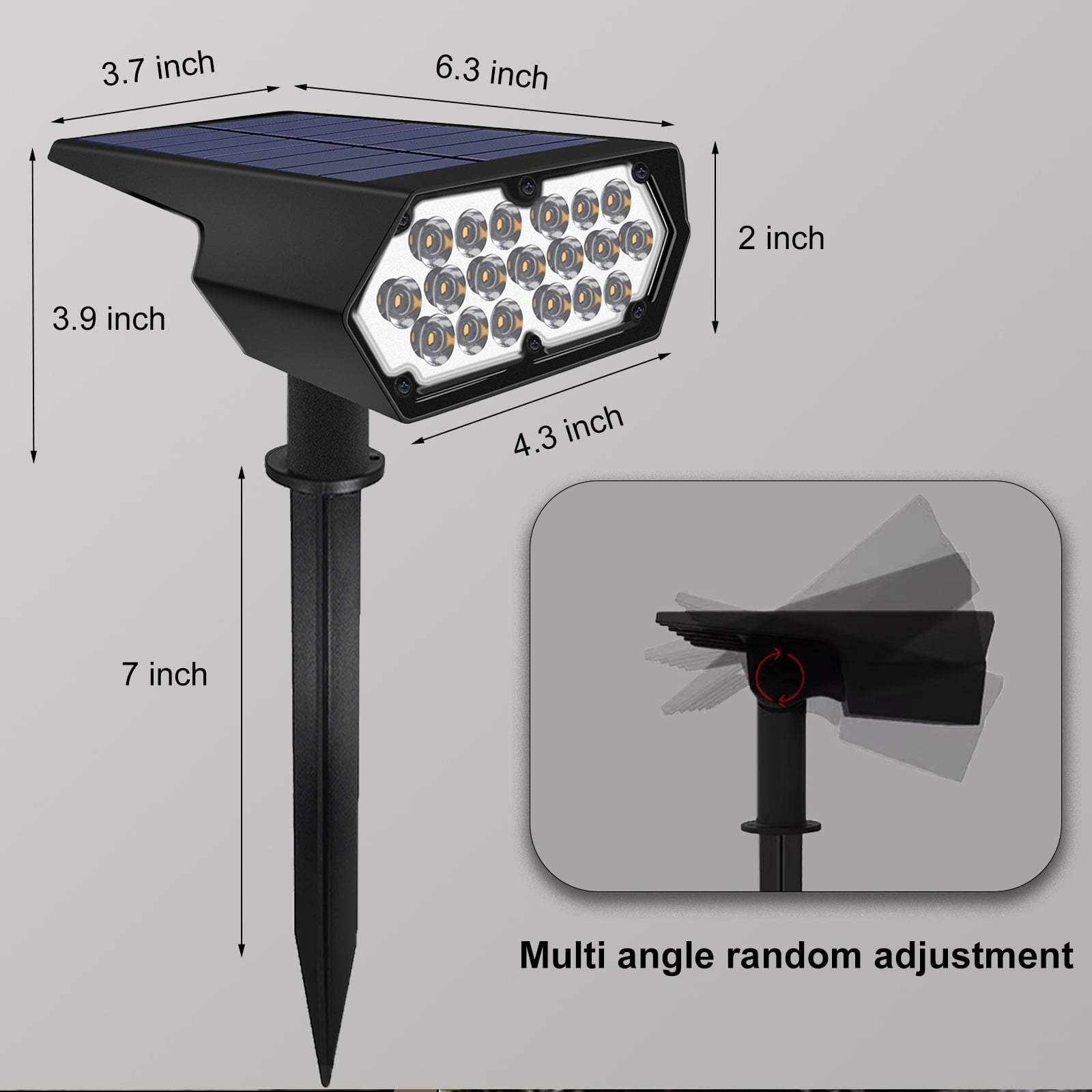 19 LED Solar Outdoor Spot Light IP65 Waterproof Warm White Landscape for Yard Pathway Porch Patio 2 Modes DC ROHS Certified