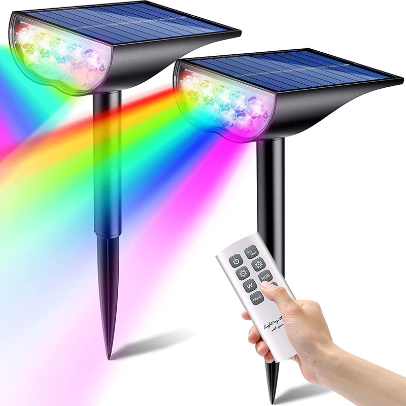 Outdoors 2000mah RGB Remote Control Big 9 LED Solar Spot Light Outdoor IP65 Waterproof Solar Garden Lights for Yard Garden Porch