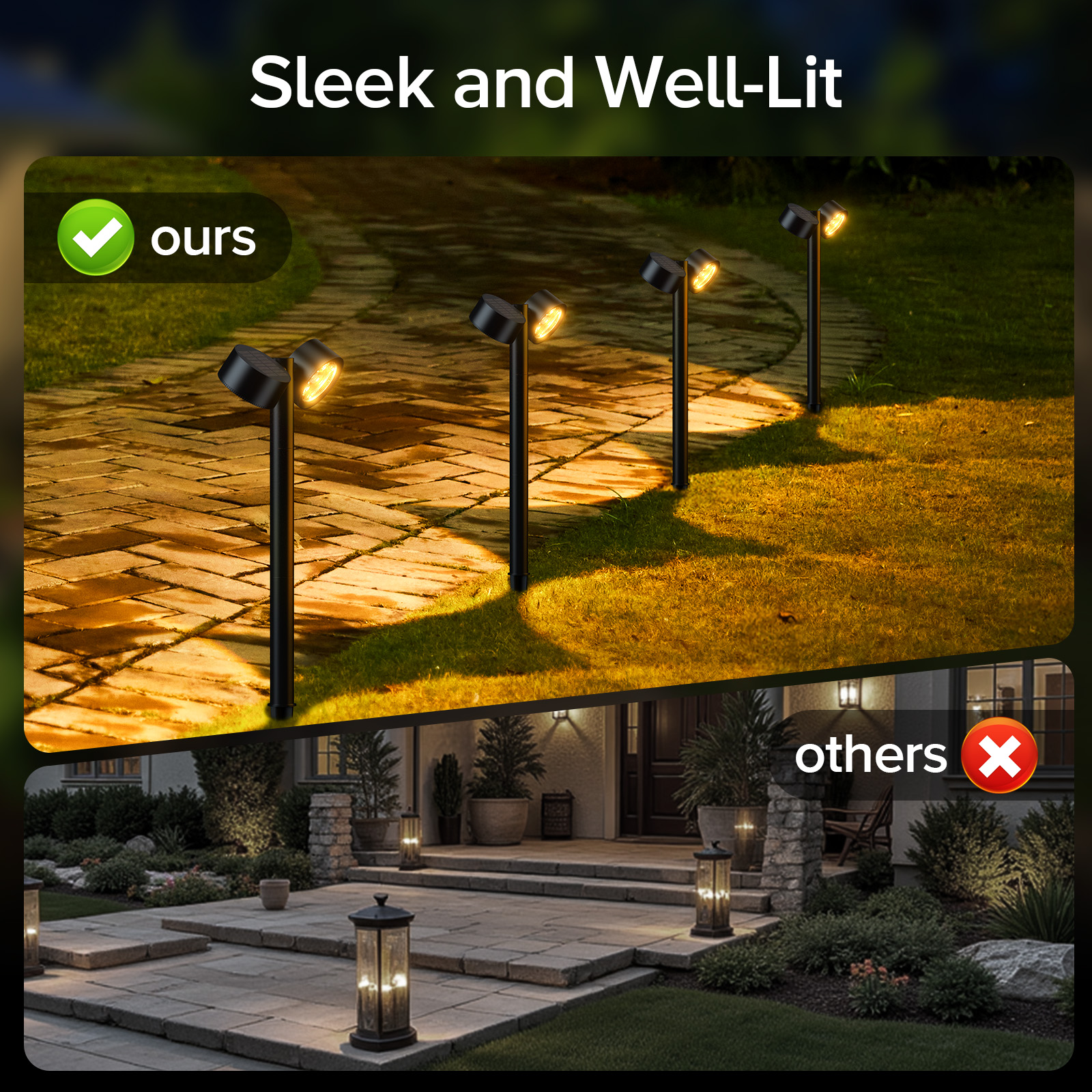 Factory New Design Outdoor Garden Lights Bright Landscape Bollard Lamp Rotate Solar Pathway Lights for Hotel Villa Garden Decor