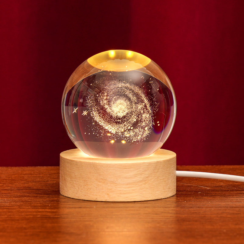 Wholesale Gifts Wooden Led Light Wooden Base Stand Galaxy 3d Solar System Custom Crystal Ball