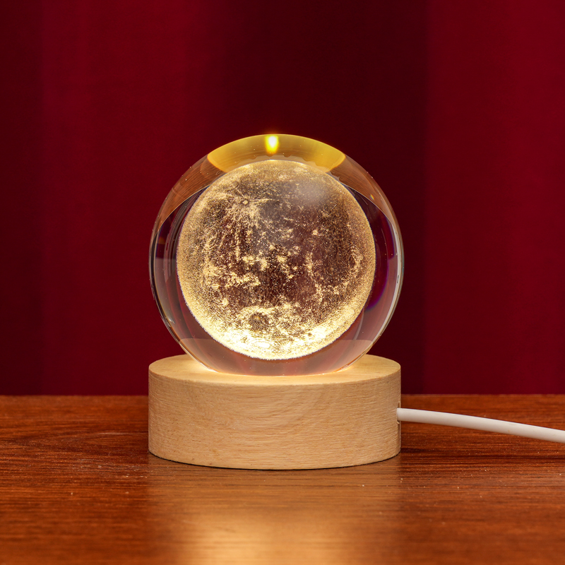 Wholesale Gifts Wooden Led Light Wooden Base Stand Galaxy 3d Solar System Custom Crystal Ball