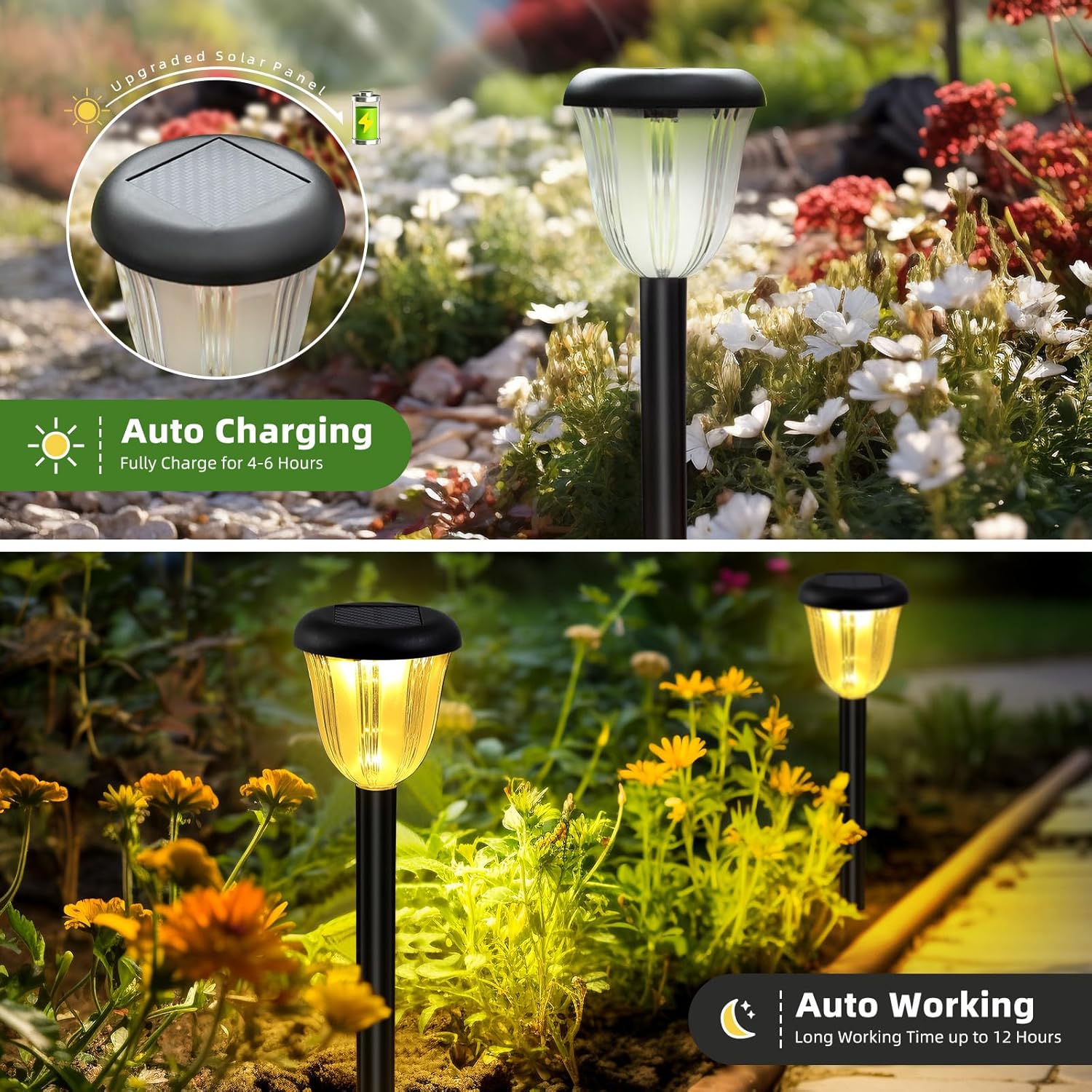 IP65 Waterproof Outdoor LED Solar Pathway Lights 2 Lighting Modes Auto On/Off Garden Yard Patio Lighting