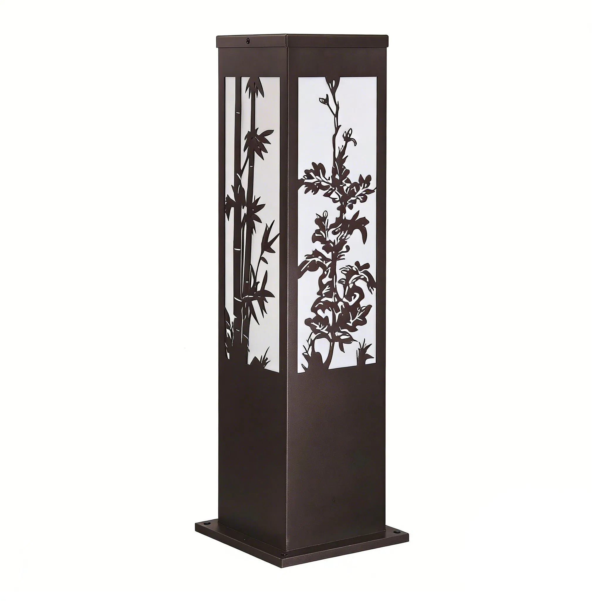 Decorative Solar Outdoor Light with Bamboo and Pine Tree Metal Cutout
