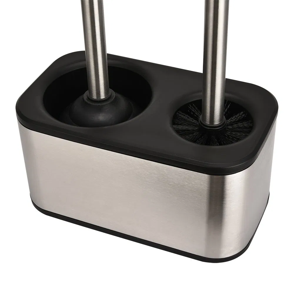 Stainless Steel Bowl Bathroom Toilet Cleaning Brush Holder and Toilet Plunger