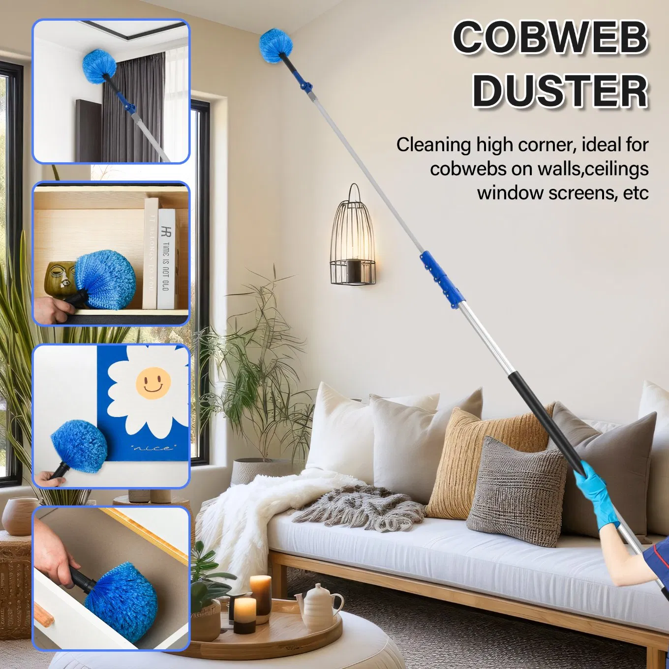 High Reach Telescopic Window Clean Tools Household Microfiber Chenille Cleaning Duster Set