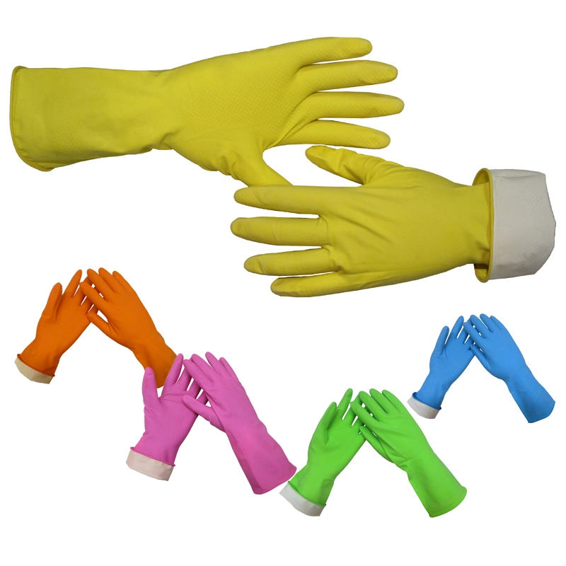 Women Anti Slip Reusable Kitchen Dish Washing Rubber Waterproof Luvas Guante CE 2121 for Household Cleaning, Gardening, Utility Latex Work Glove