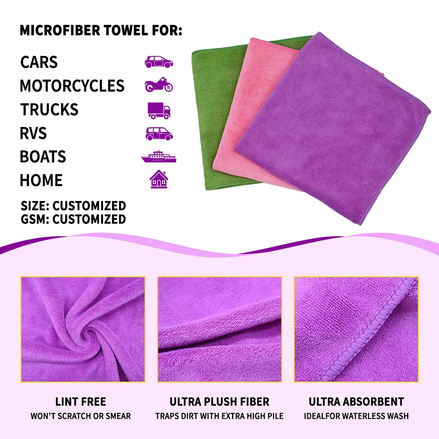 Microfiber Quick-Dry Towel Cloth Multipurpose Plain Weft Knitting Cloth for Home Use for Car and Kitchen Cleaning Wiping