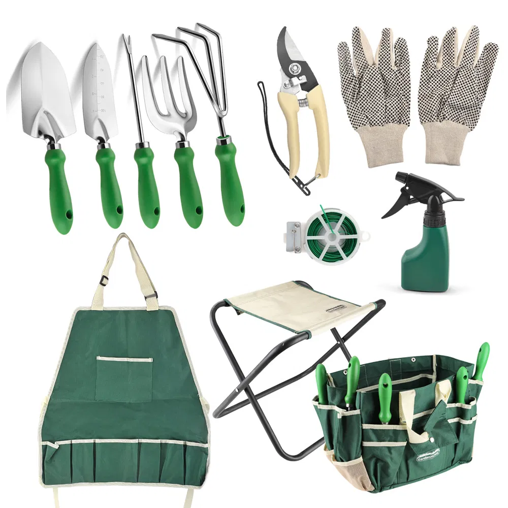 11 PCS Garden Tools Storage Tote Bag Planting Flowers Stainless Steel Gardening Tool Set