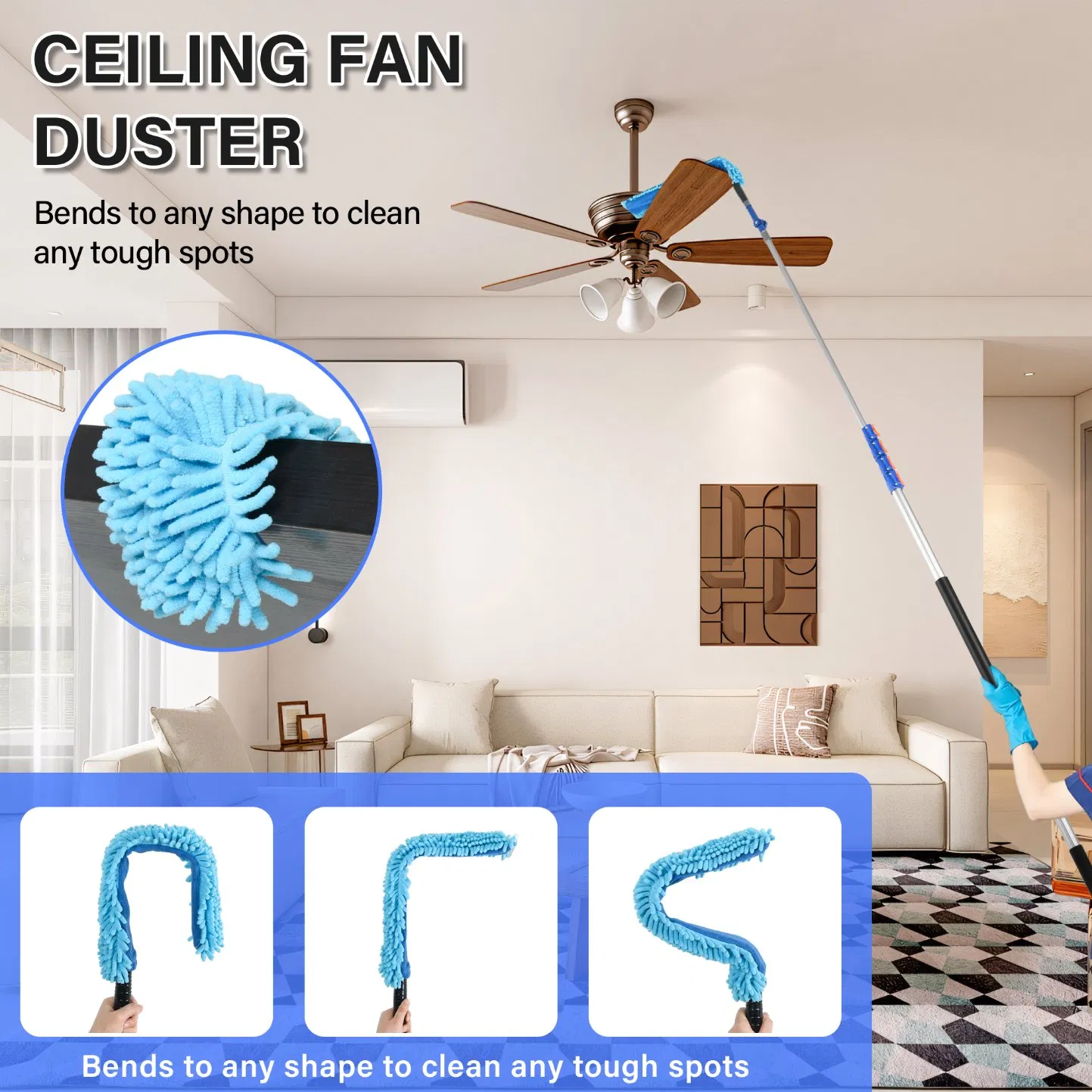 High Reach Telescopic Window Clean Tools Household Microfiber Chenille Cleaning Duster Set