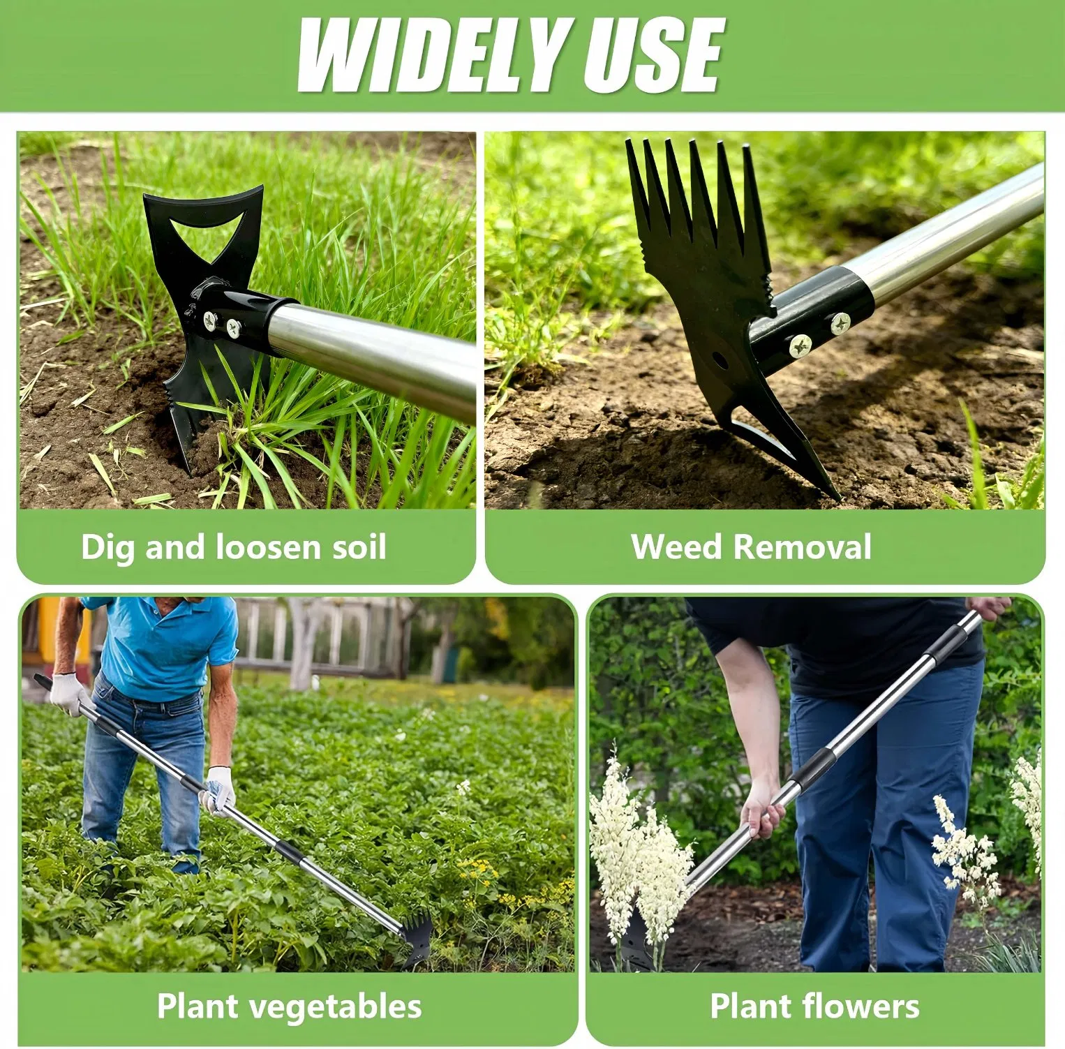 1.8m Pointed Garden Rake Versatile Hand Hoe for Weeding and Soil Cultivation