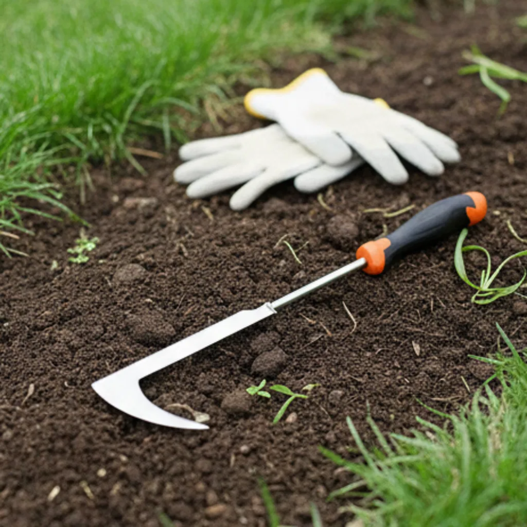 L-Shaped Weeding Tool for Efficient Grass Cutting and Garden Maintenance