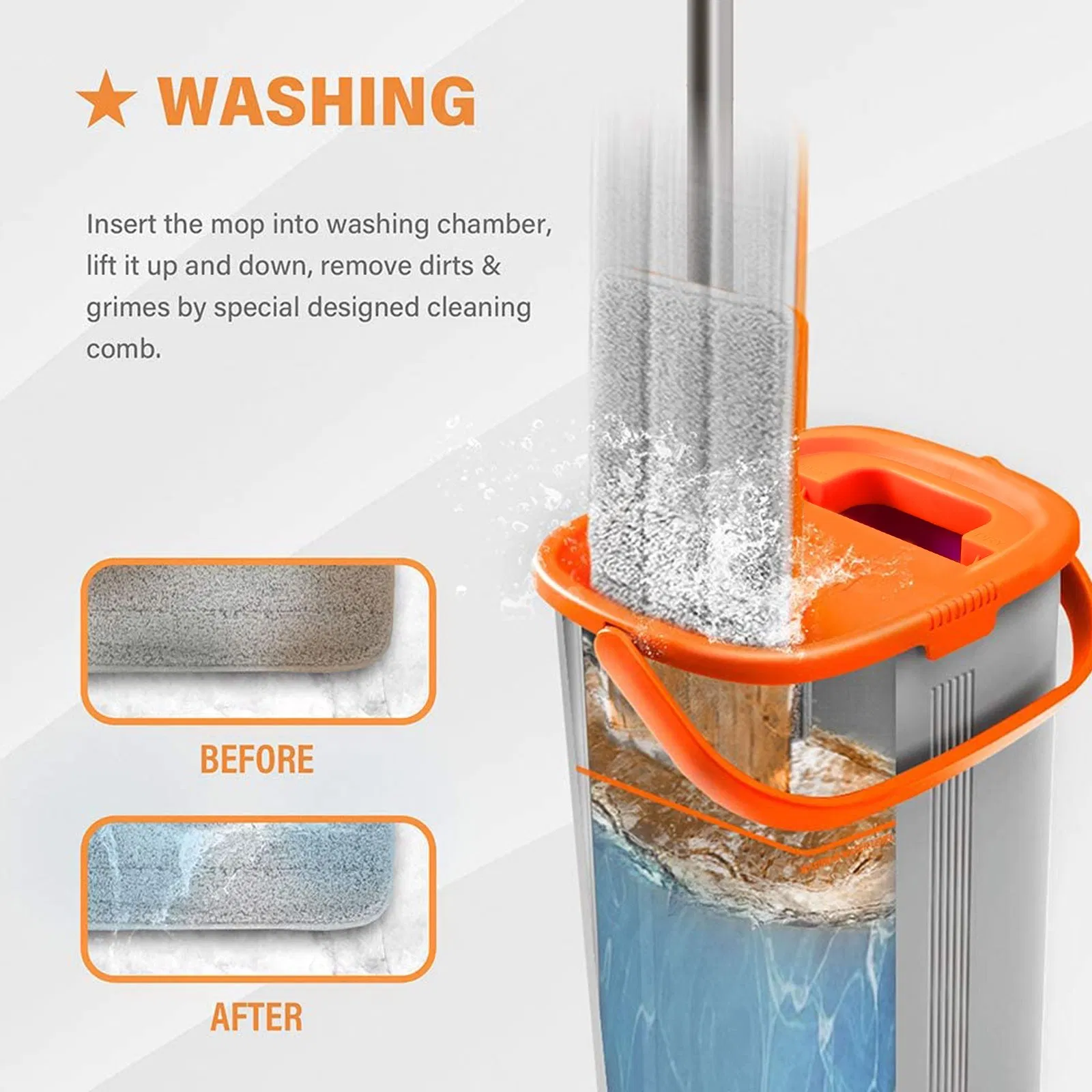 Microfiber Easy Squeeze Flat Mop and Bucket with Wringer Set, Hands Free Wet and Dry Floor Cleaning Mop with Washable Microfiber Refill