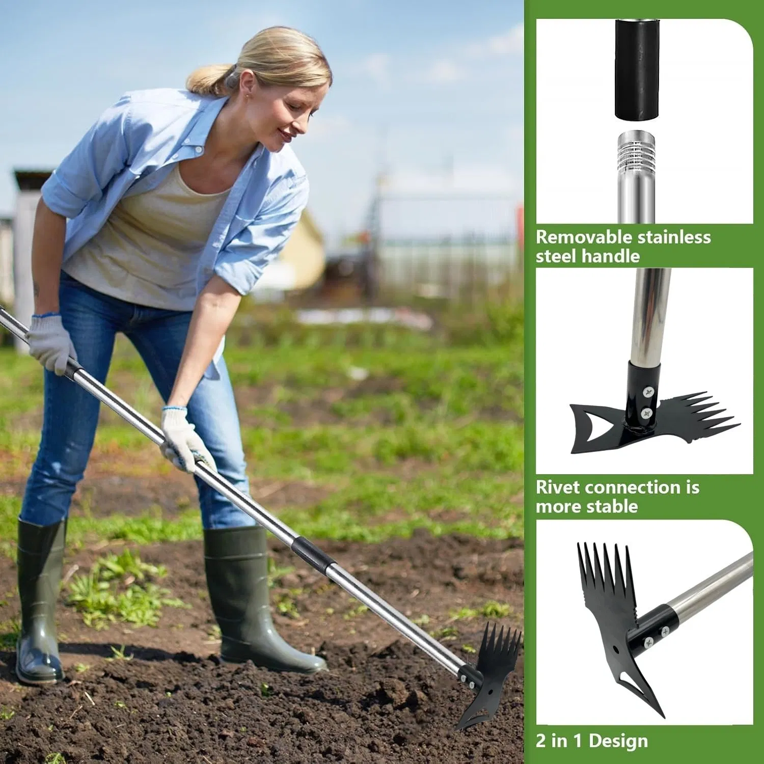 1.8m Pointed Garden Rake Versatile Hand Hoe for Weeding and Soil Cultivation