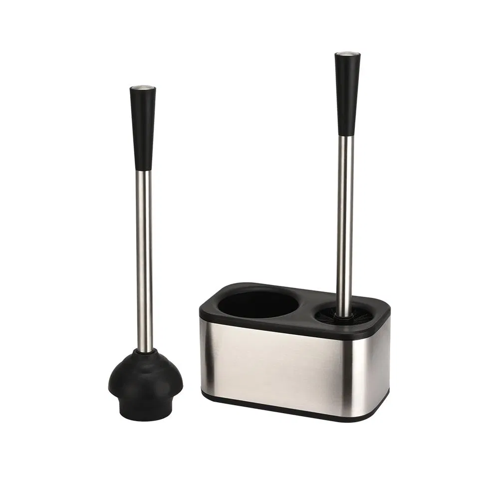 Stainless Steel Bowl Bathroom Toilet Cleaning Brush Holder and Toilet Plunger