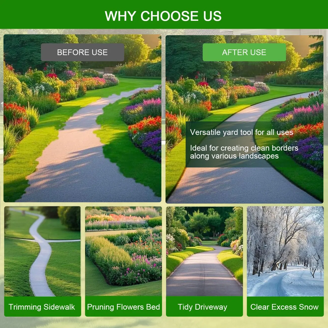 Edger Lawn Tool: Manganese Steel Blade, Long Rubber Handle, Wide Footplate, Rustproof. Half-Moon Design for Garden Maintenance.