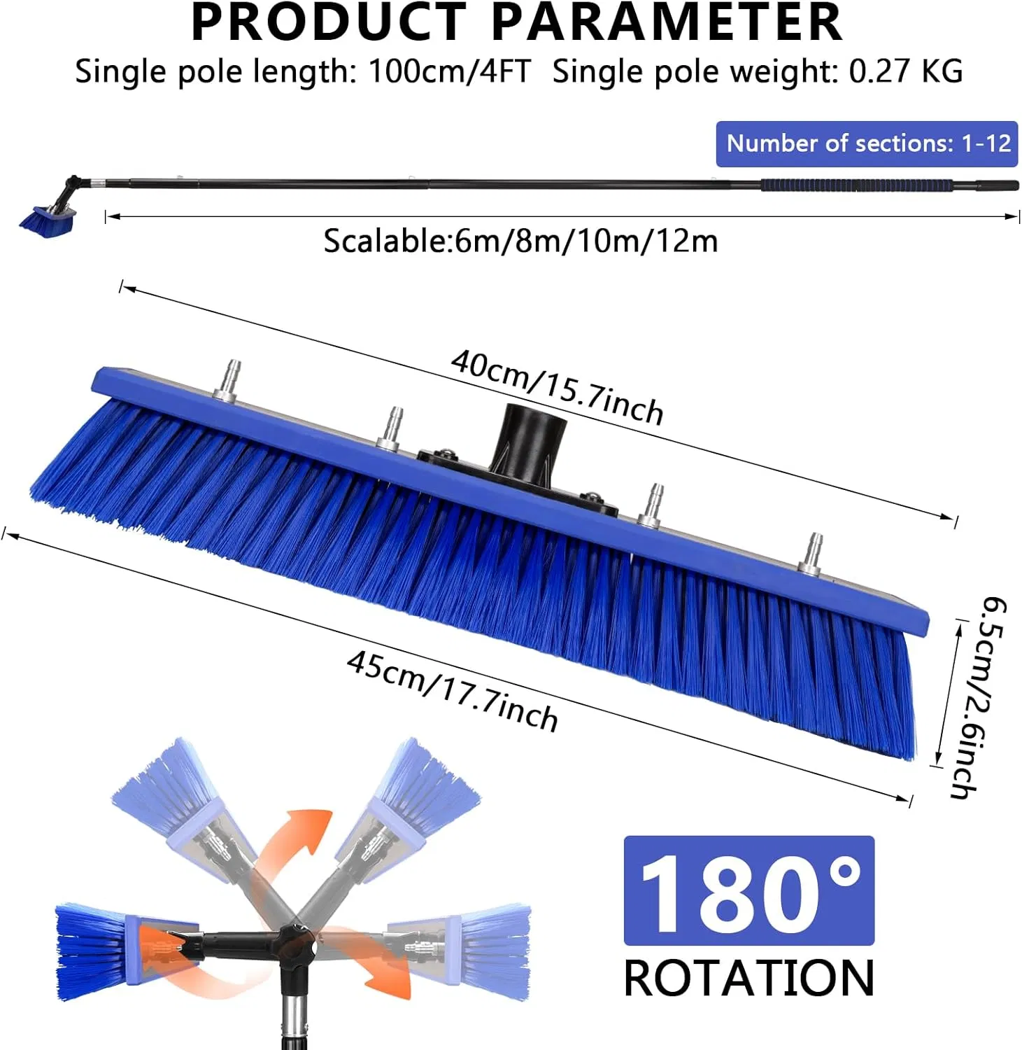 Blue Window Cleaning Tool with Aluminum Handle for Solar Panels