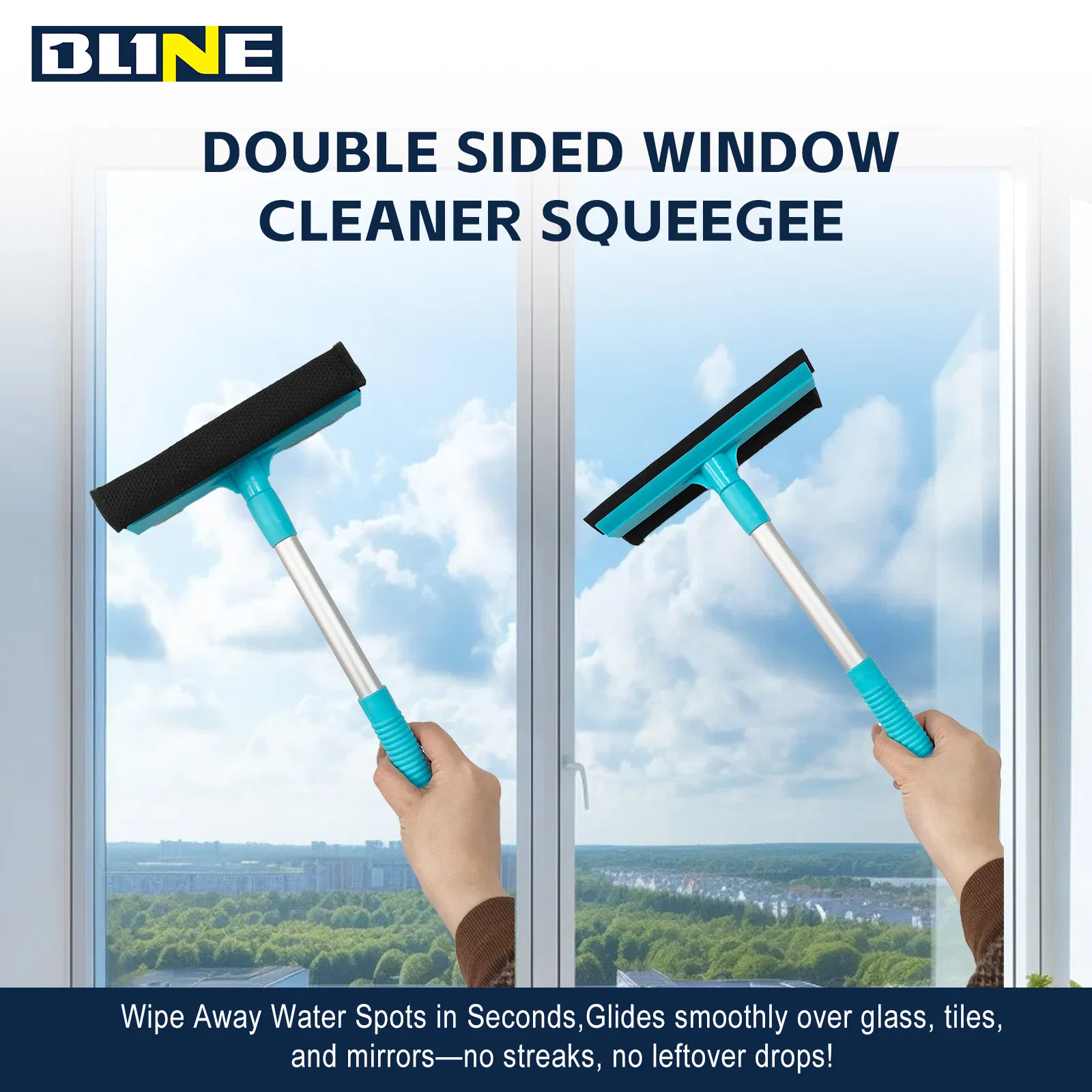 Multi-Surface Window Cleaning Tool with Absorbent Sponge and Silicone Blade