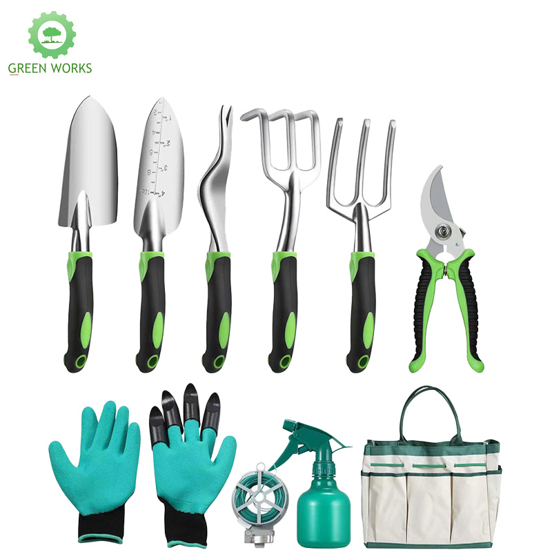 10-Piece Compact Garden Tools with Shear Shovel Rake Easy Storage Kit for Home Garden Tree Trimmer