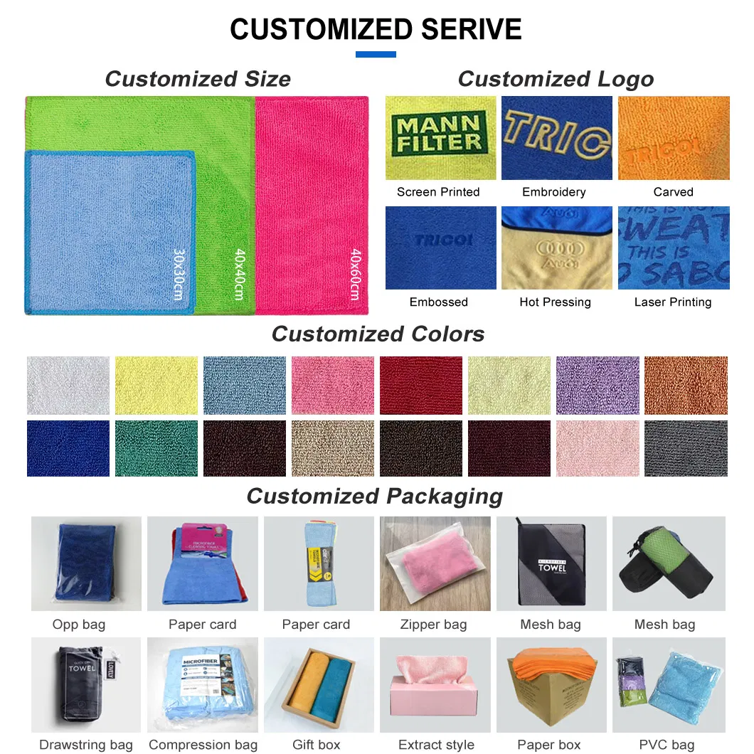 Custom Logo Packaging Warp Knitting Terry Micro Fiber Towel Home Cleaning Rag Window Glass Car Wash Cloth Polyester Microfiber Kitchen Dish Towel