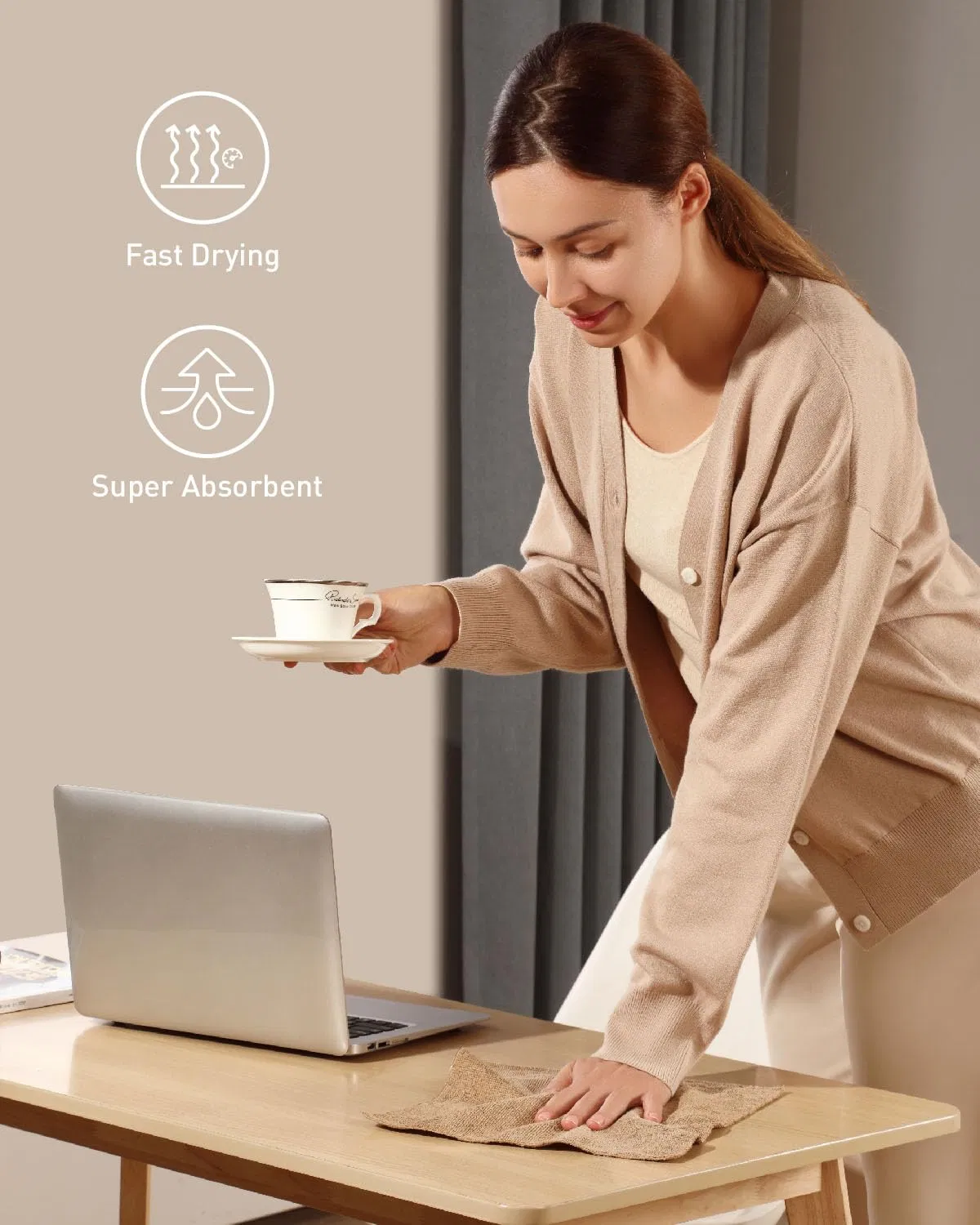 Fantasticlean Reusable 40 Pack Microfiber Rag Cleaning Cloth Tear Away Microfiber Paper Roll Kitchen Cleaning Paper Towels for Home (Tan)