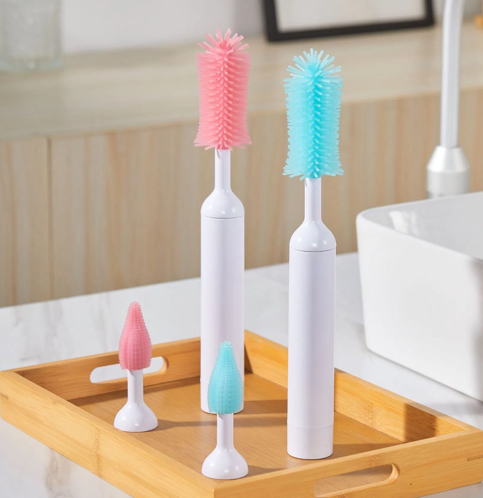 Electric Silicone Bottle Cleaning Brush Set 3 PCS Long Hand-Designed Household Brushes