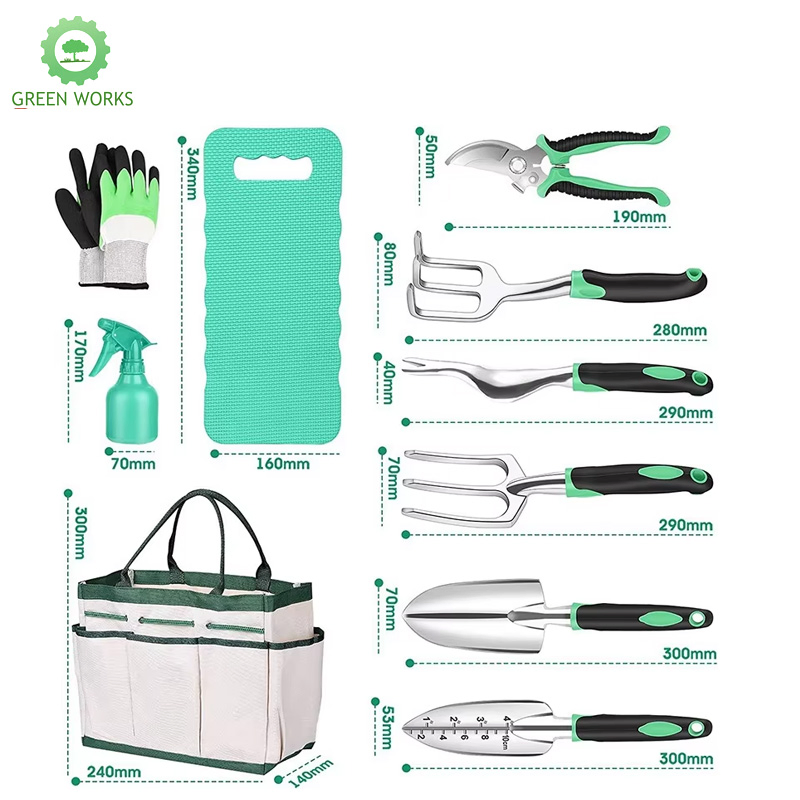 10-Piece Compact Garden Tools with Shear Shovel Rake Easy Storage Kit for Home Garden Tree Trimmer