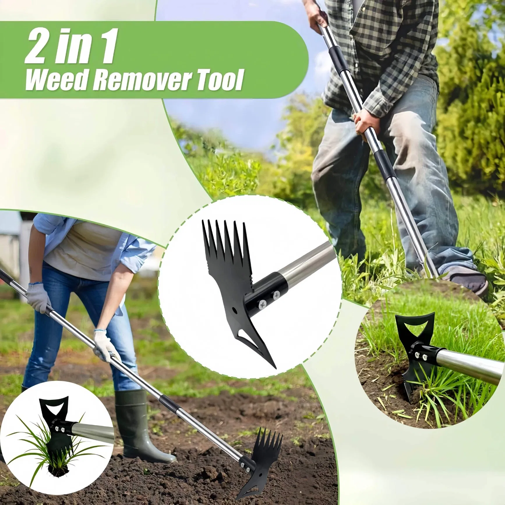 2-in-1 Manual Garden Hoe with Long Handle for Weeding and Soil Cultivation