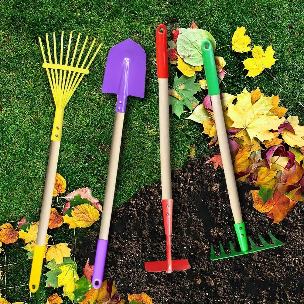 Children's Beach Garden Tool Set with Wood Handle Children's Shovels Long-Handled Hoes Plant Flowers Beach Combing Tools Planting Tools Succulent Gardening Tool