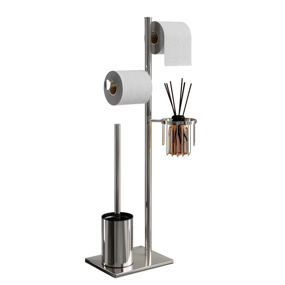 Floor Standing Toilet Paper Holder 304 Stainless Steel Integrated Bathroom Accessories Toilet Brush Holder Cleaning Tools