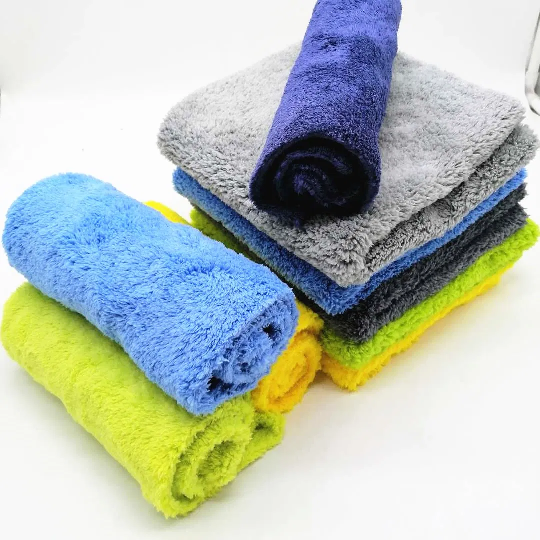 Fluffy Coral Fleece Microfiber Wash Cloth for Car Detailing, Cleaning, Polishing, Absorbent with Plush Hair, 500GSM, 600GSM