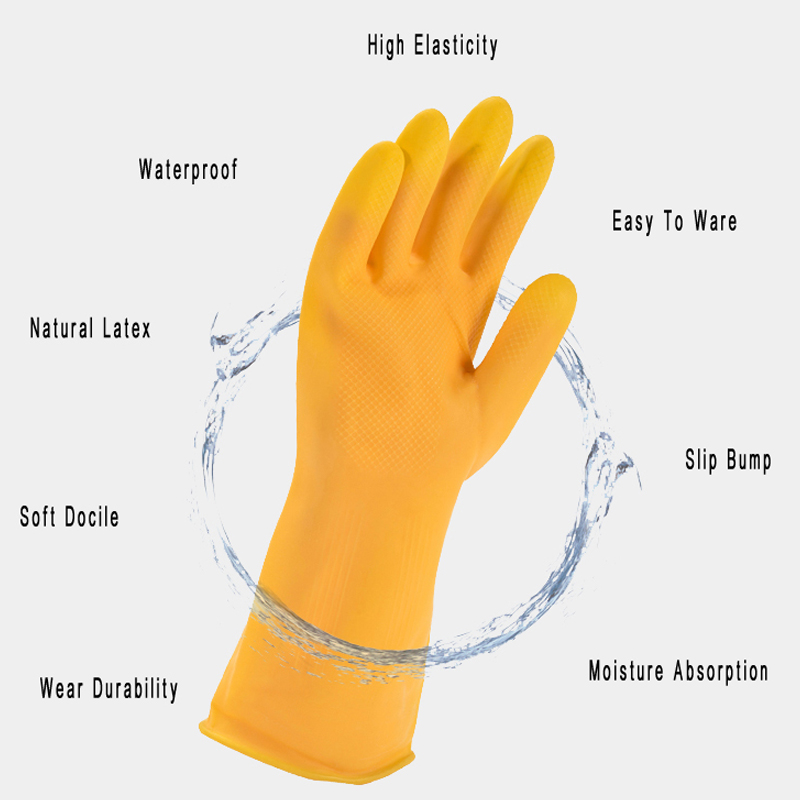 Women Anti Slip Reusable Kitchen Dish Washing Rubber Waterproof Luvas Guante CE 2121 for Household Cleaning, Gardening, Utility Latex Work Glove