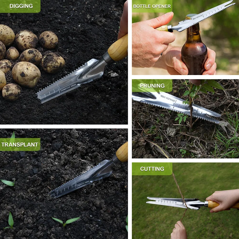 Garden Hand Tool Sets Multifunction 5-in-1 Weeder Puller for Transplant, Cutting, Digging, Measuring and Pruning