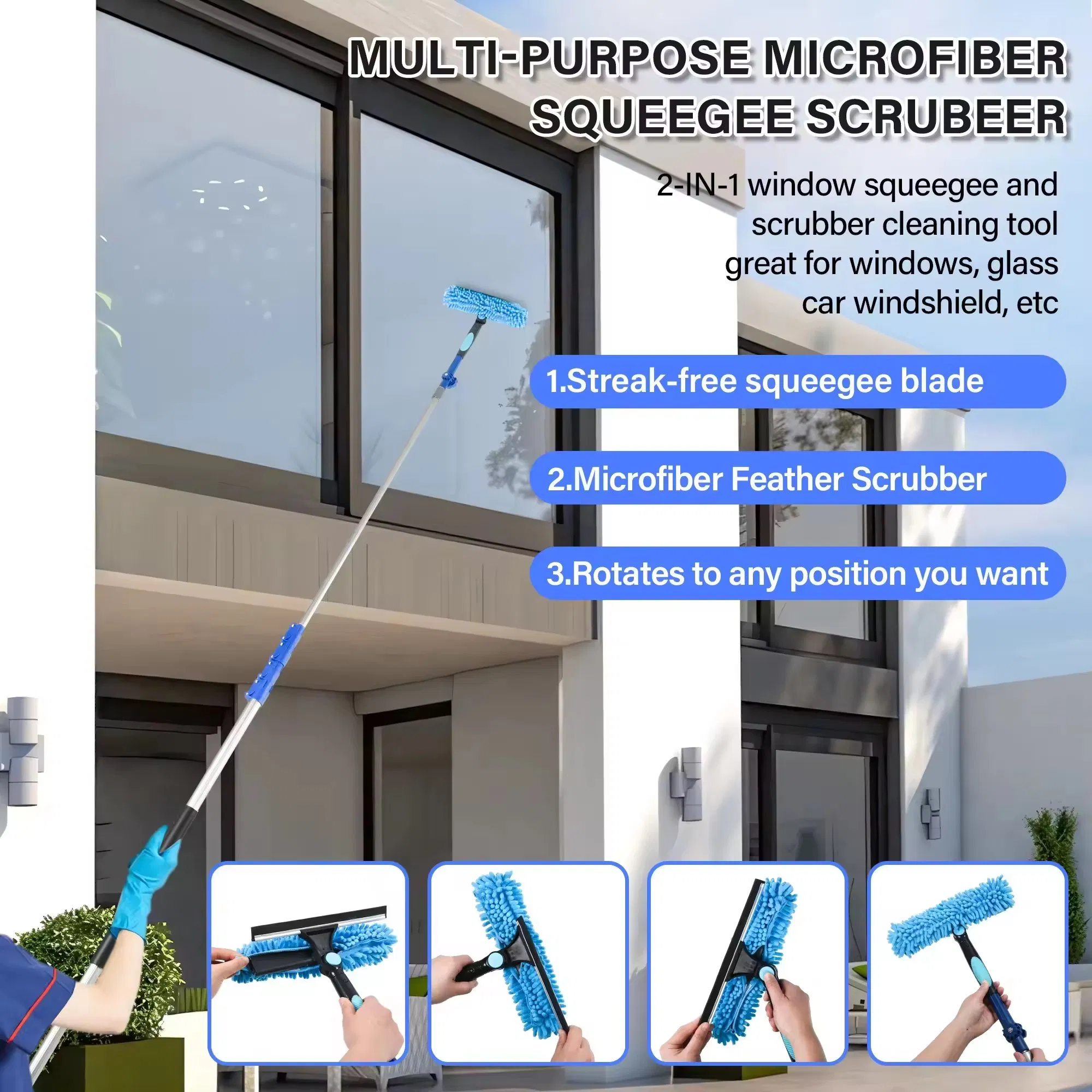 12 FT Telescopic Aluminum Window Clean Tools Window Cleaning Equipment Duster Set