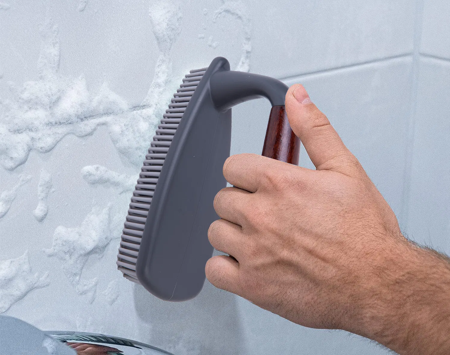 Bathroom Kitchen Non-Scratch Cleaning Scrub Brush with Wooden Ergonomic Handle