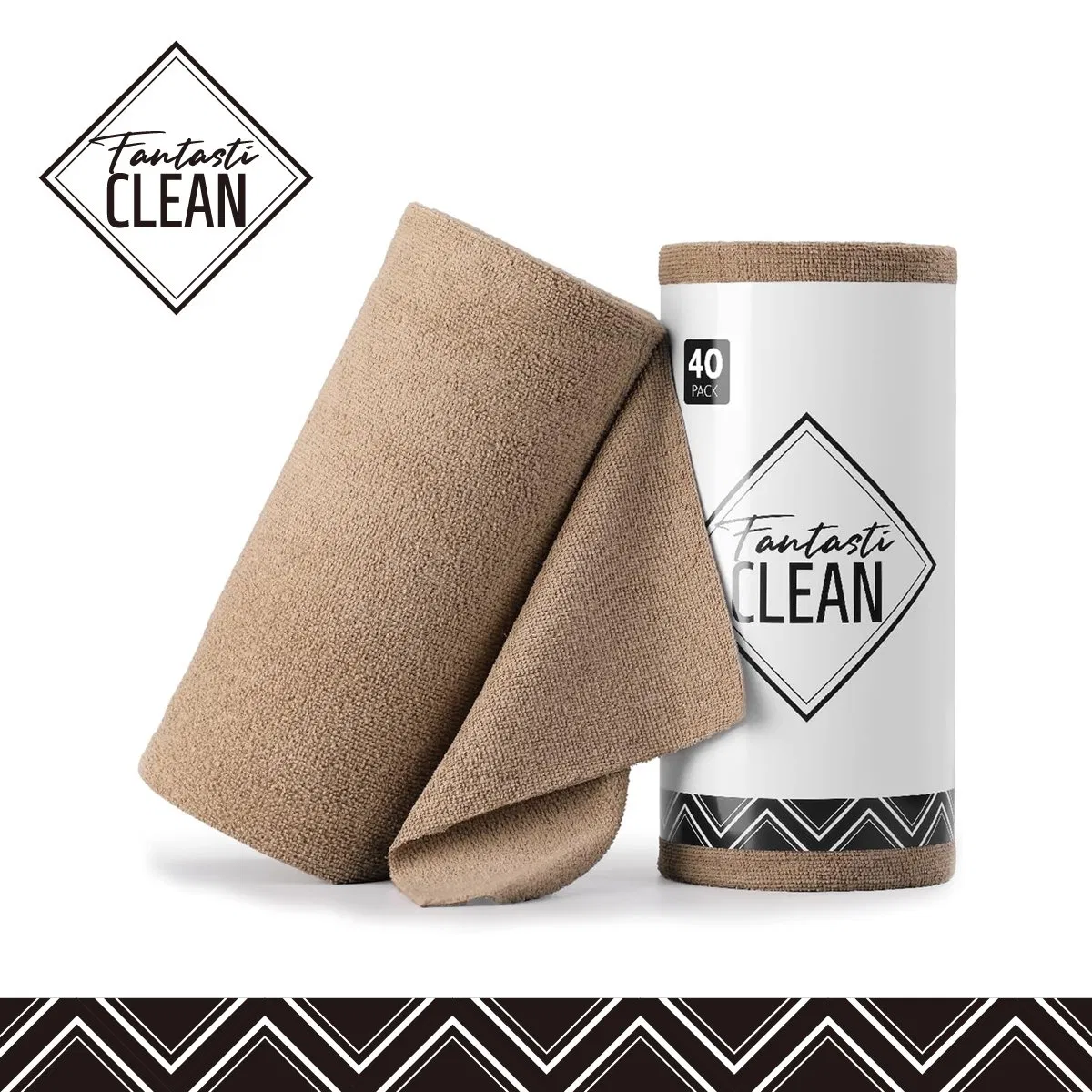 Fantasticlean Reusable 40 Pack Microfiber Rag Cleaning Cloth Tear Away Microfiber Paper Roll Kitchen Cleaning Paper Towels for Home (Tan)