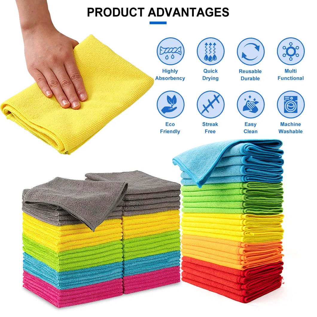 Custom Logo Packaging Warp Knitting Terry Micro Fiber Towel Home Cleaning Rag Window Glass Car Wash Cloth Polyester Microfiber Kitchen Dish Towel