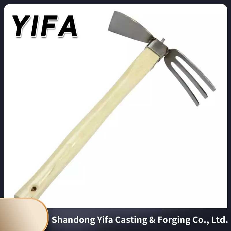 High Quality Stainless Steel Planting Garden Tools Hoe Two Sides Hand Agriculture Hoe and Fork with Small Wooden Handle