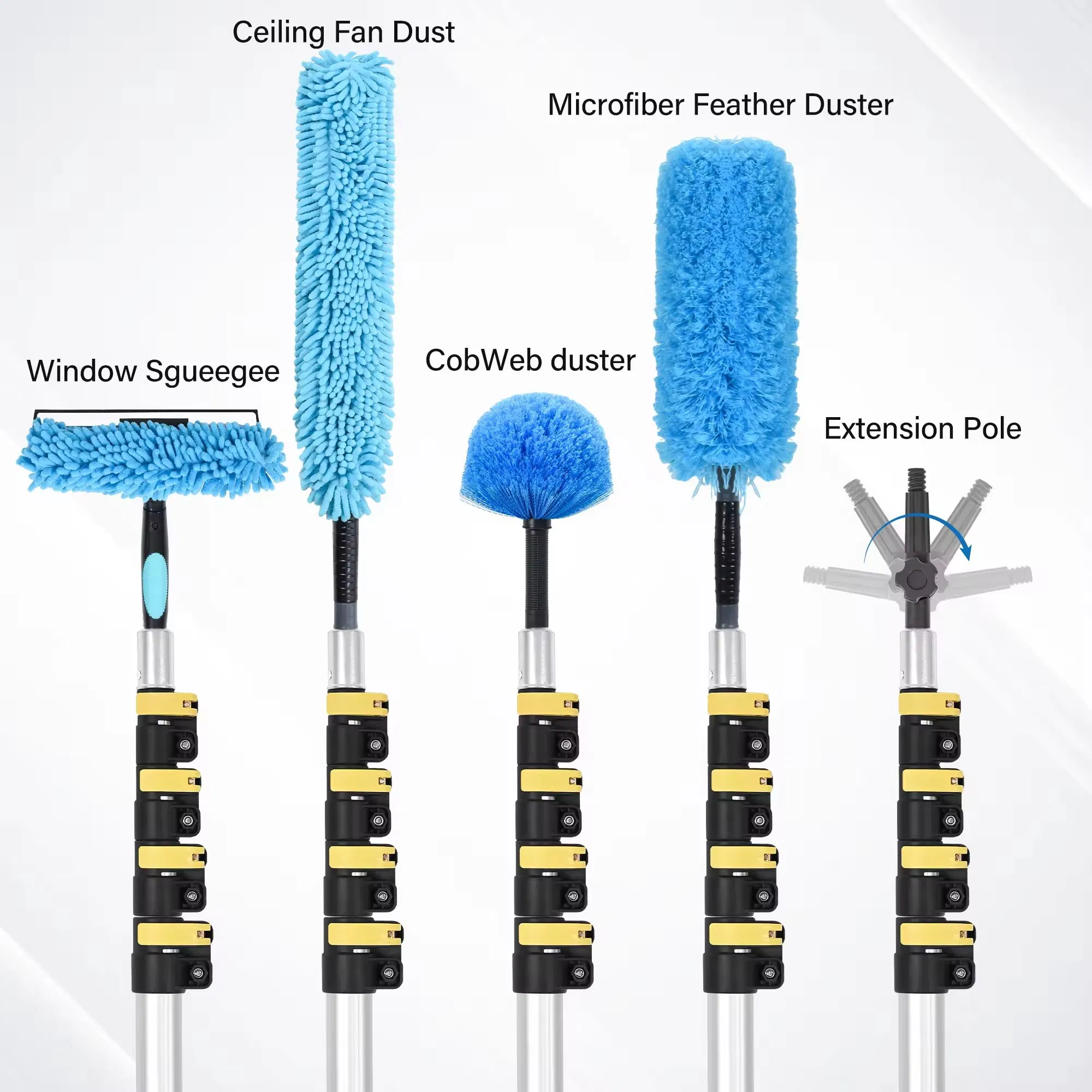 12 FT Telescopic Aluminum Window Clean Tools Window Cleaning Equipment Duster Set