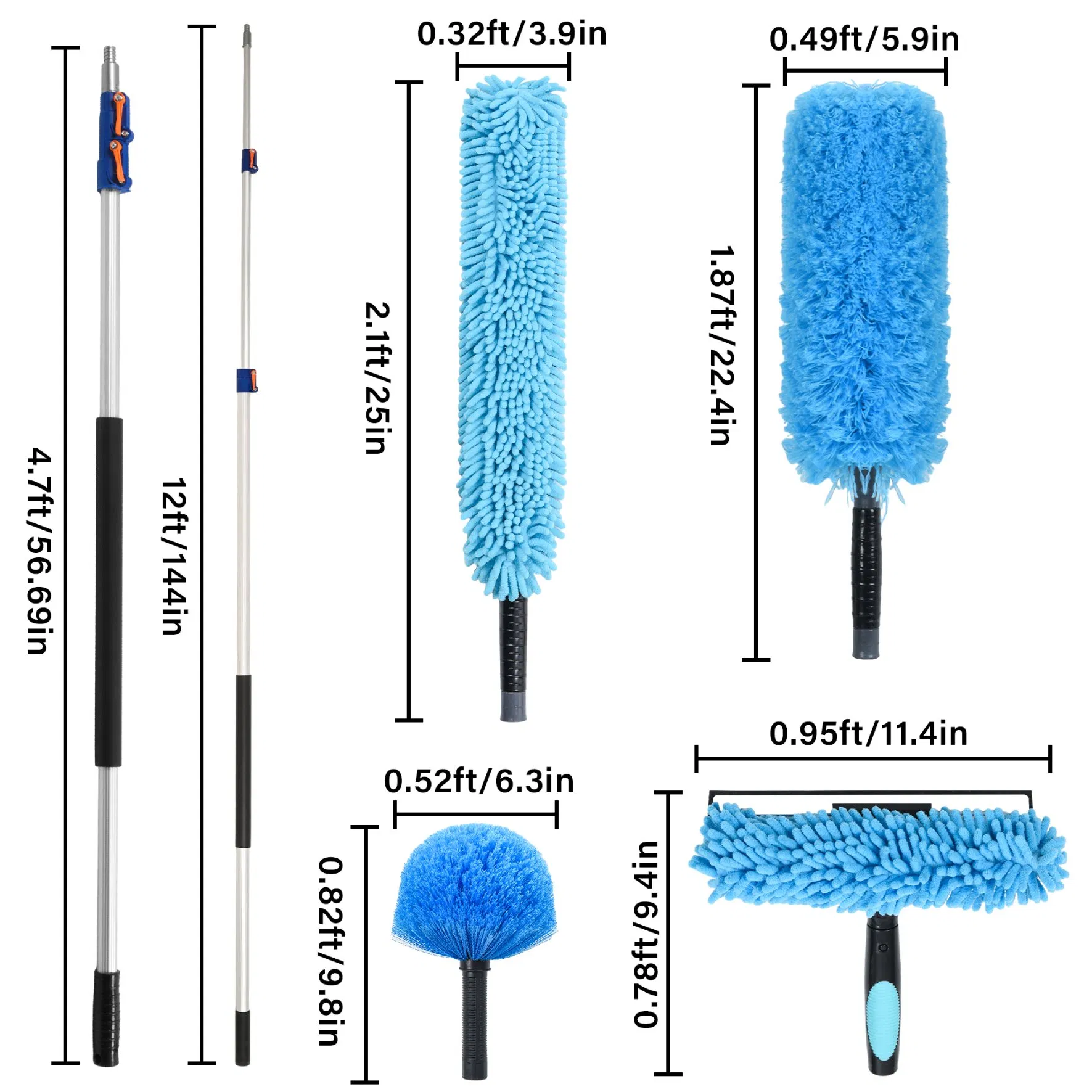 High Reach Telescopic Window Clean Tools Household Microfiber Chenille Cleaning Duster Set