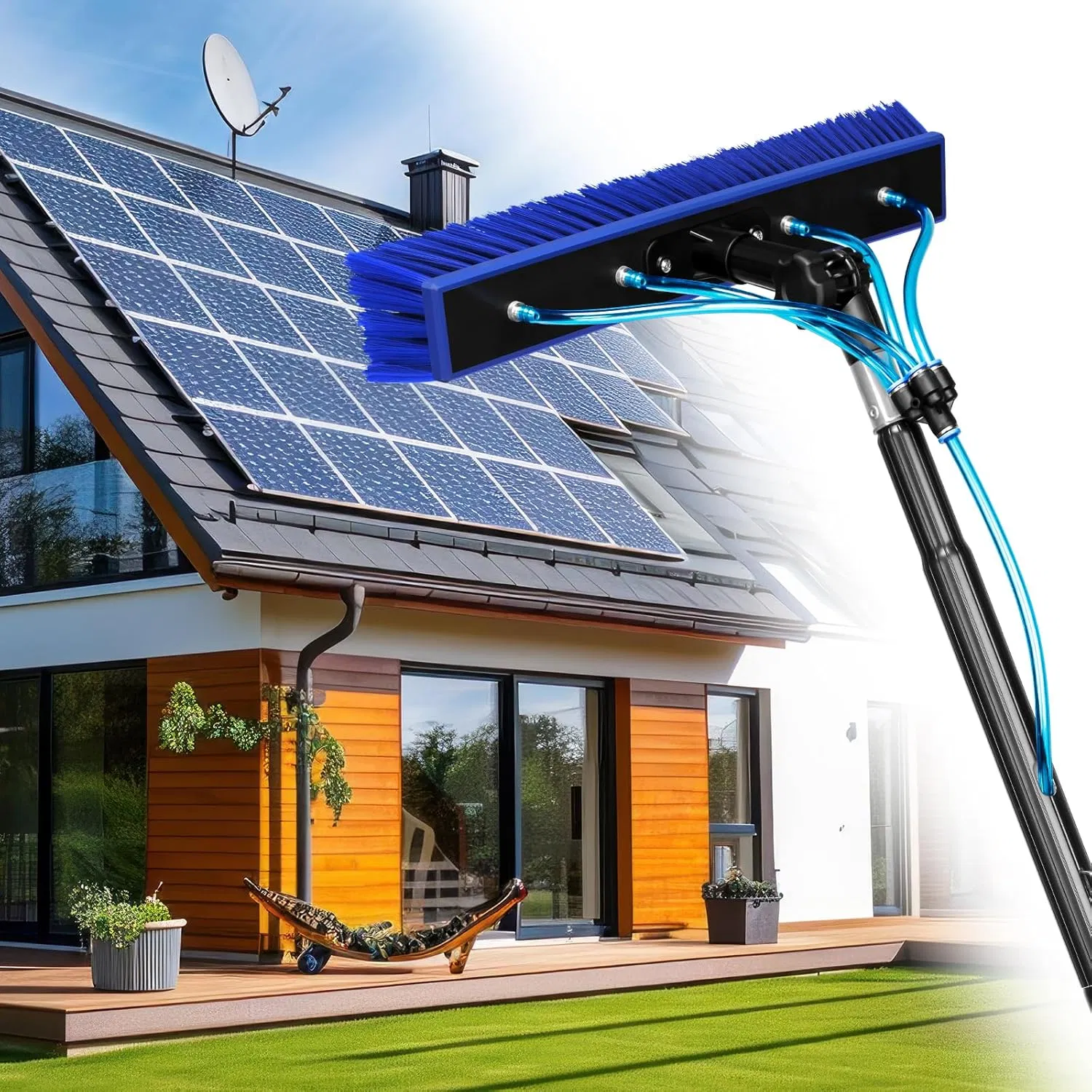 Blue Window Cleaning Tool with Aluminum Handle for Solar Panels
