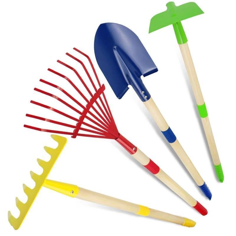 Children's Beach Garden Tool Set with Wood Handle Children's Shovels Long-Handled Hoes Plant Flowers Beach Combing Tools Planting Tools Succulent Gardening Tool