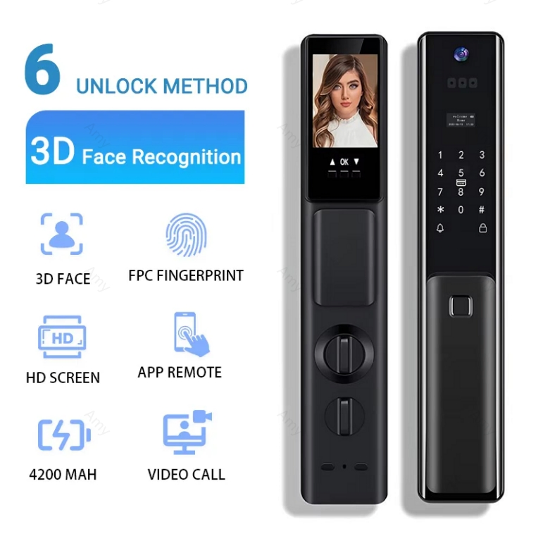 Biometric Digital Cerradura Inteligente 3D Facial Recognition Fingerprint Tuya APP Remote Control Smart Door Lock