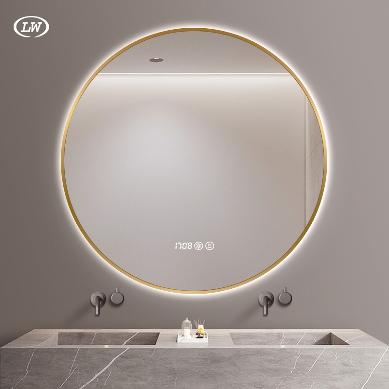 Vanity Decoration Circle Bathroom LED Mirror Frame-Less with Unbreakable Glass Smart Backlit Light LCD Screen Sleek Furniture