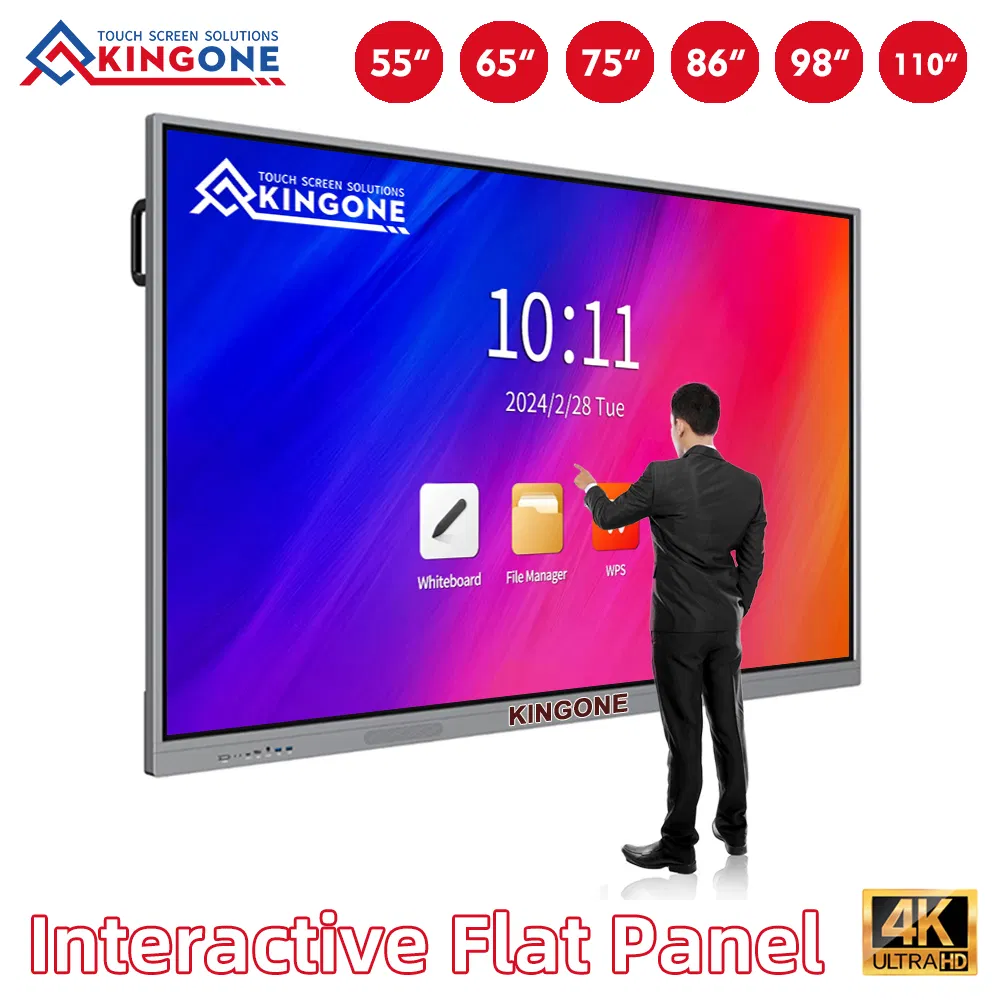 China Kingone 4K Android/Window OPS 85 Inch Interactive Smart Board Multi Touch Screen Interactive Whiteboard Computer for Teaching