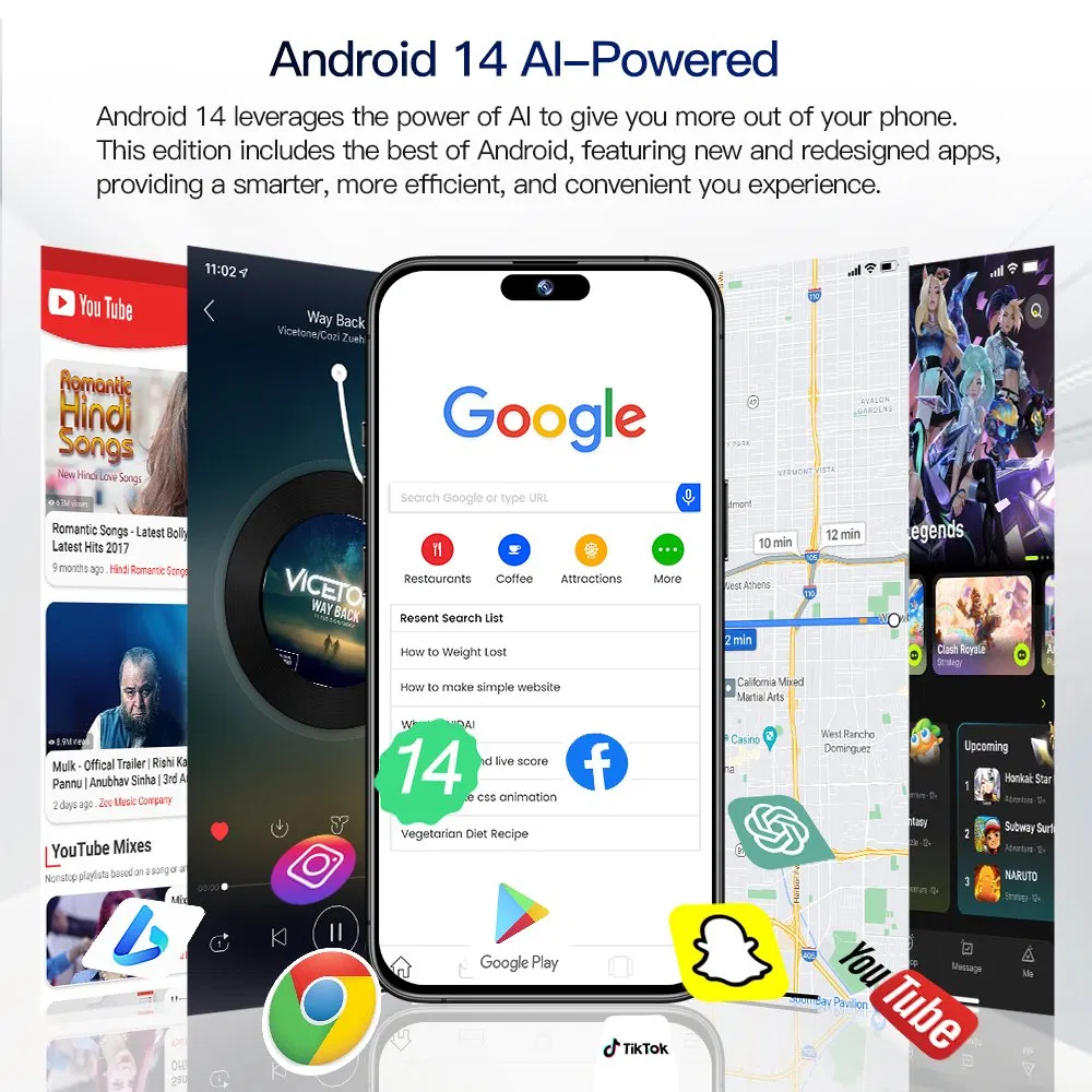 10+Years Manufacturer NFC OTG Phone 8+256GB 50+108MP Dual SIM Android 15 Phone for I 15 PRO Max Smart Phone