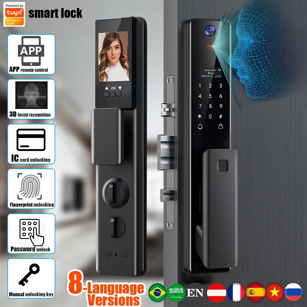 Biometric Digital Cerradura Inteligente 3D Facial Recognition Fingerprint Tuya APP Remote Control Smart Door Lock