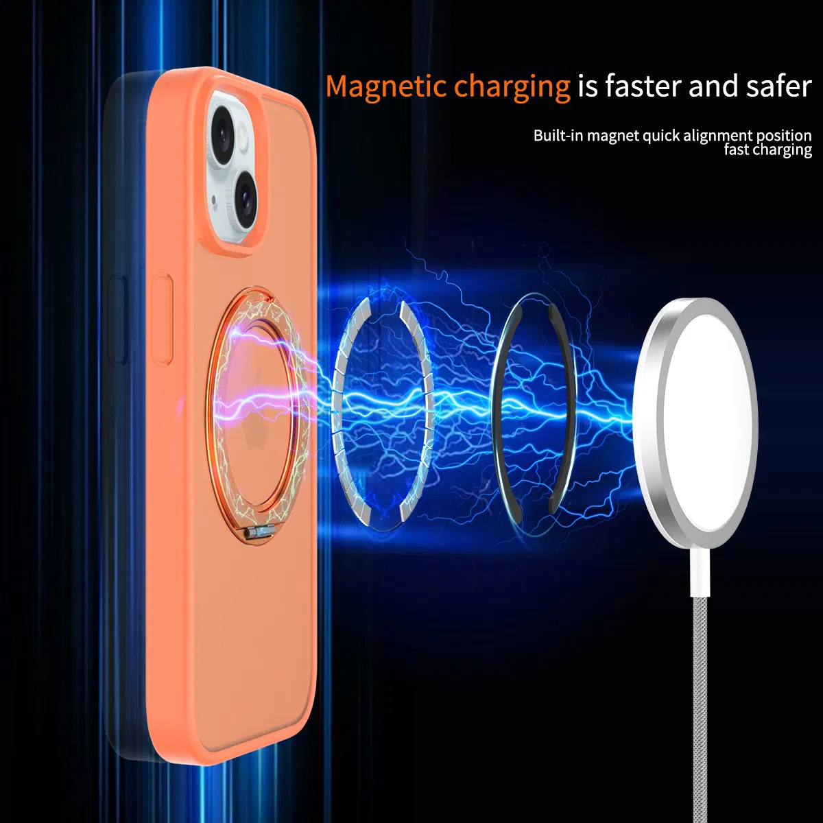 Heavy Duty Drop PC Back Shell 360 Rotating Magsafe Charging Magnetic Phone Case for iPhone 15/15 Plus