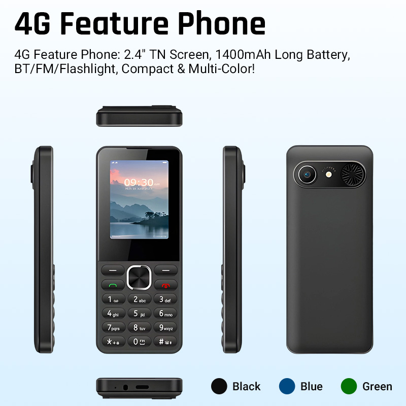 2.4" 4G LTE 1400mAh Battery FM Radio Flashlight Bt Durable Compact Feature Phone for Seniors